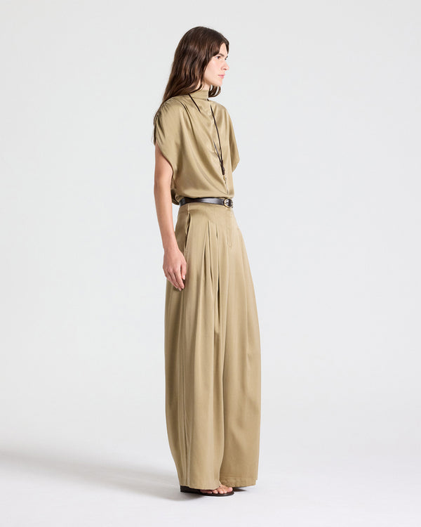 TWP Kelp Drew Pant in Washed Silk Charmeuse view 3