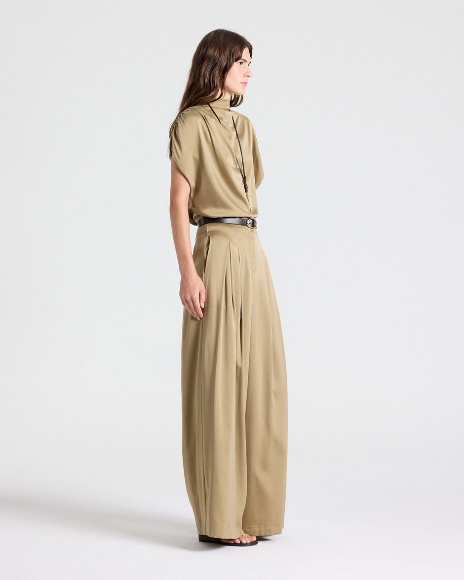 TWP Kelp Drew Pant in Washed Silk Charmeuse view 3