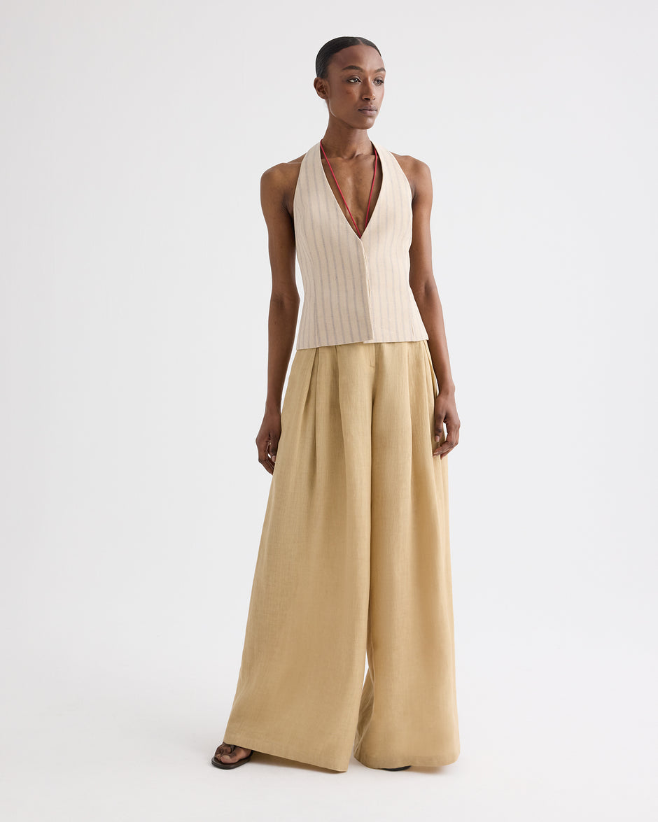 TWP Candied ginger Drew Pant in Fluid Linen view 3