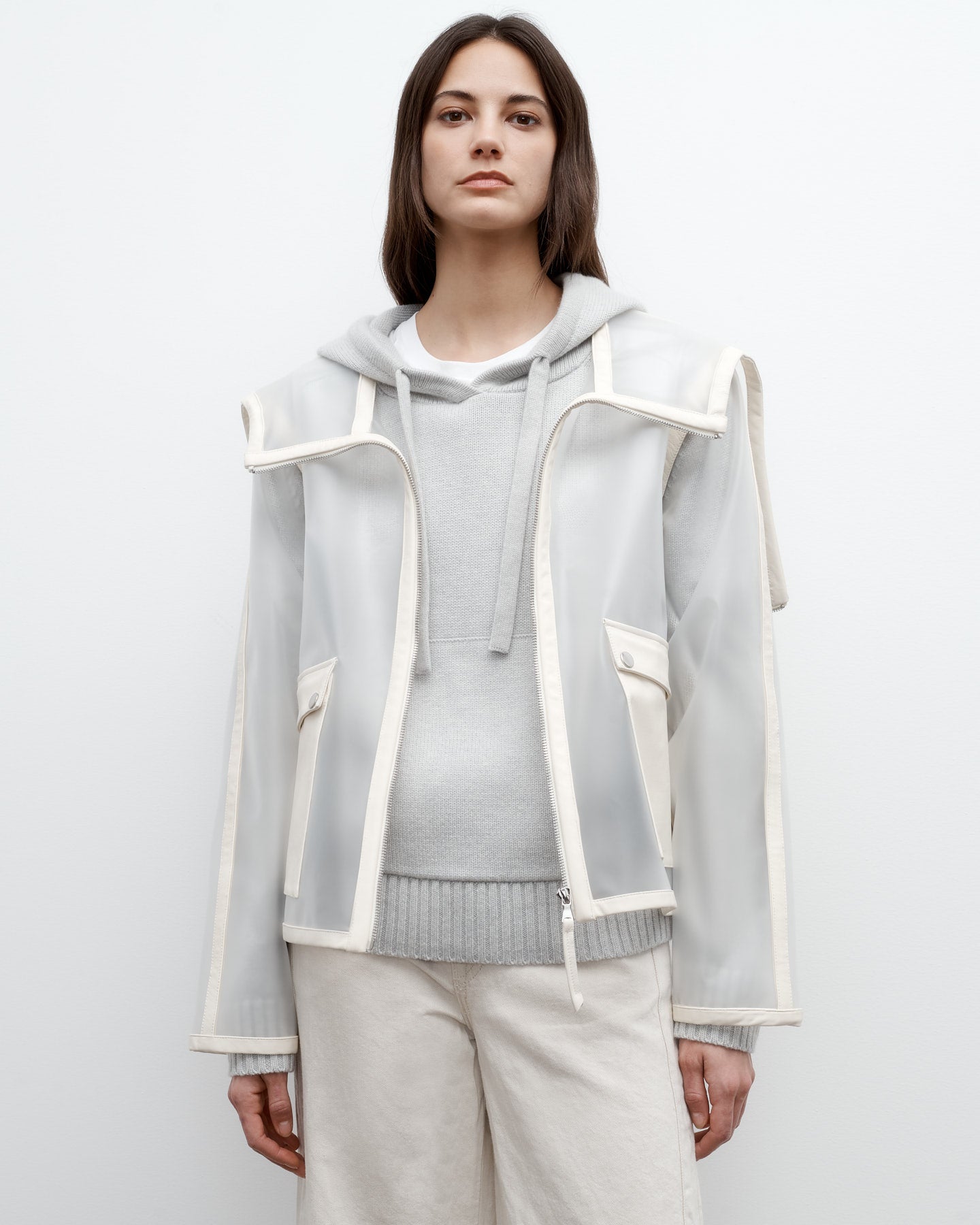 TWP Clear/crema Hoodie with Paper Leather Piping view 1