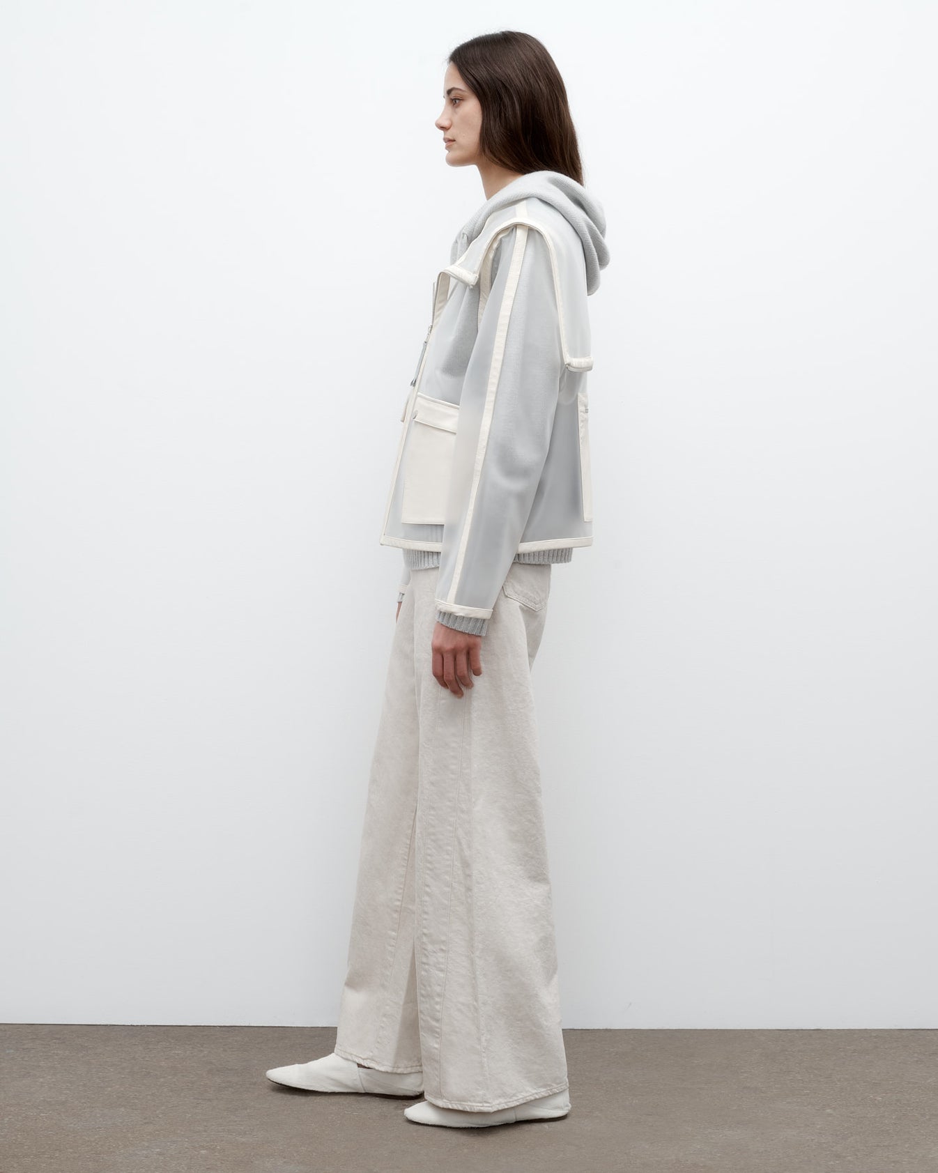 TWP Clear/crema Hoodie with Paper Leather Piping view 5