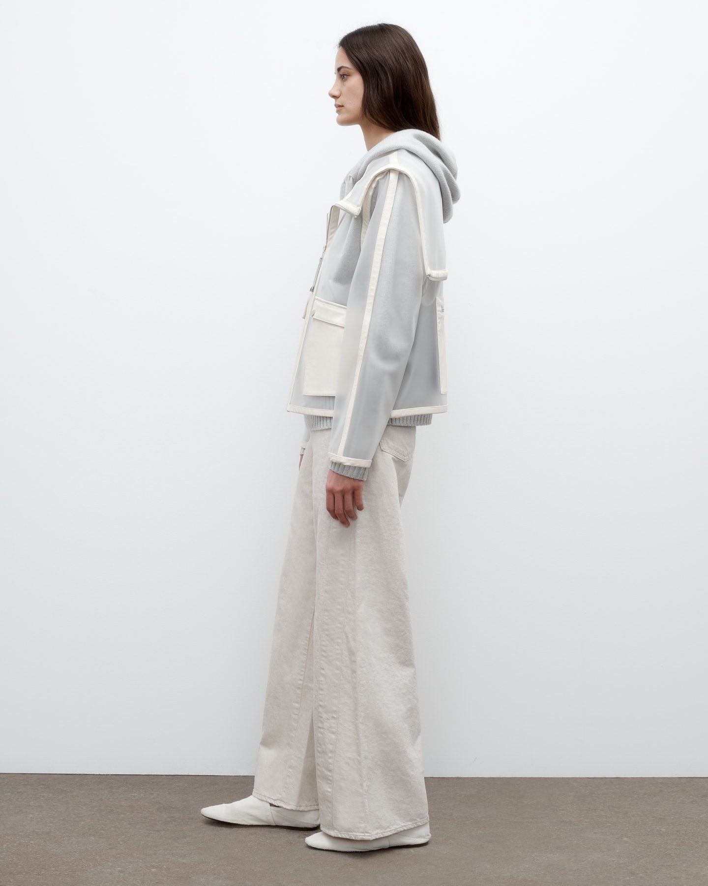 TWP Clear/crema Hoodie with Paper Leather Piping view 5