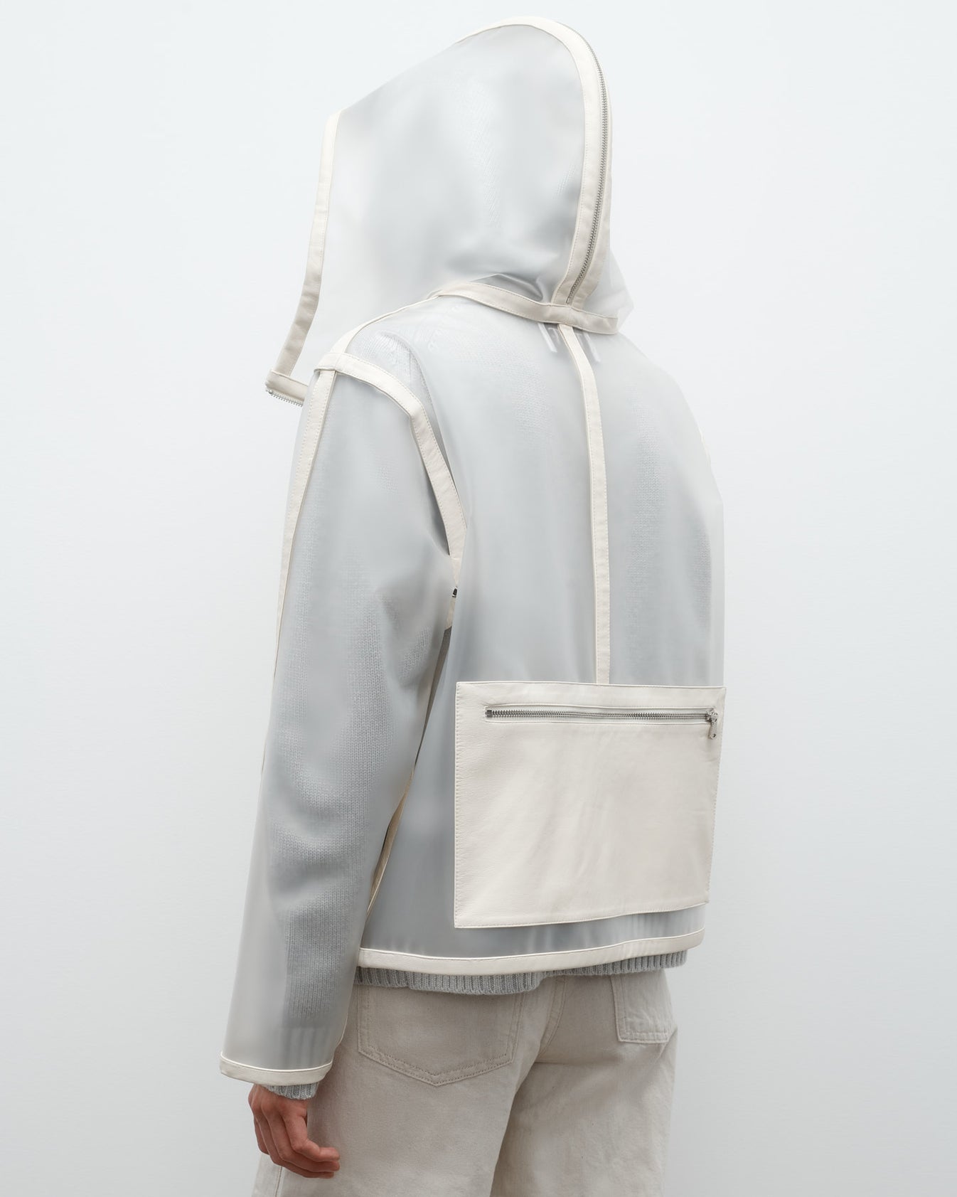 TWP Clear/crema Hoodie with Paper Leather Piping view 3