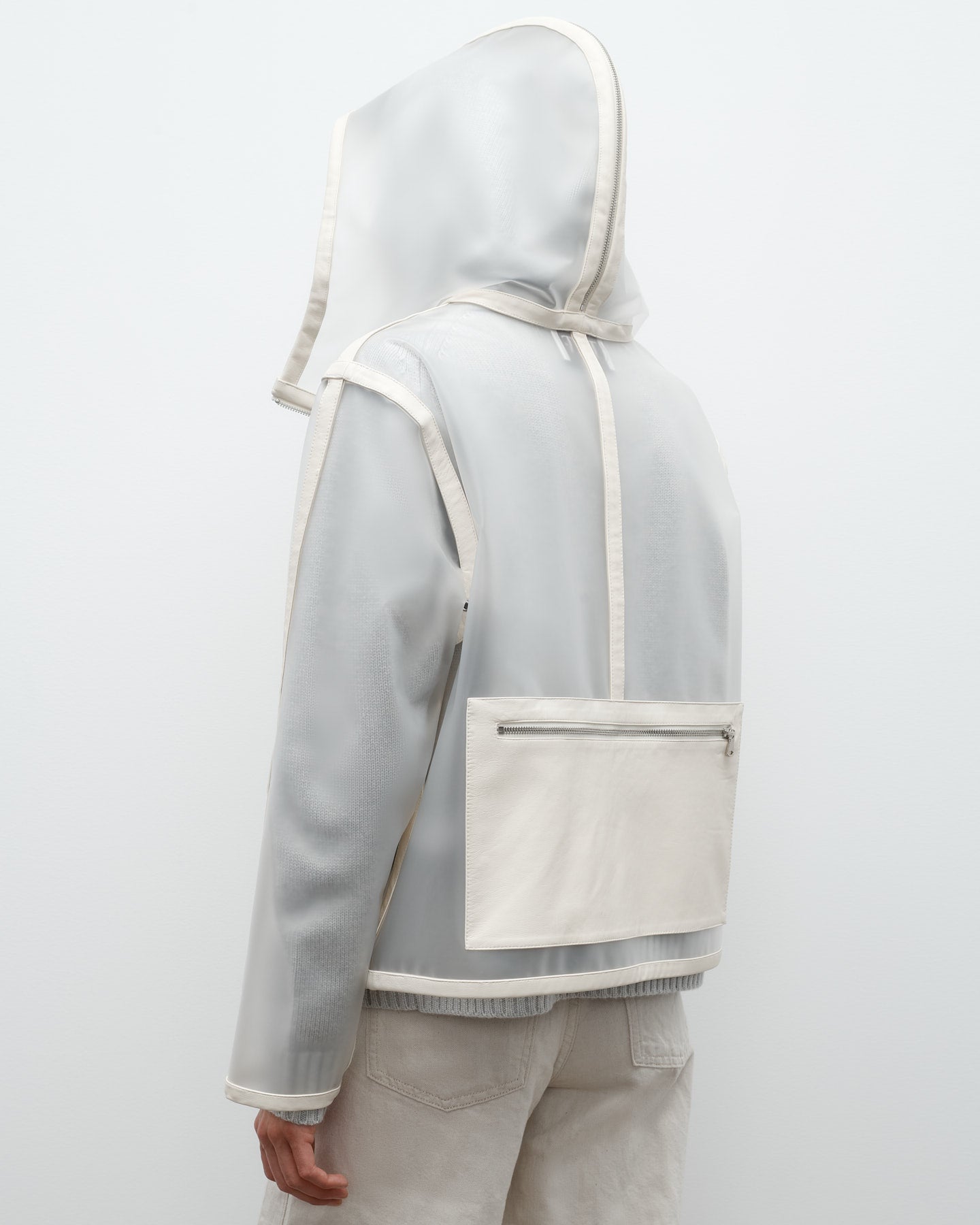 TWP Clear/crema Hoodie with Paper Leather Piping view 3