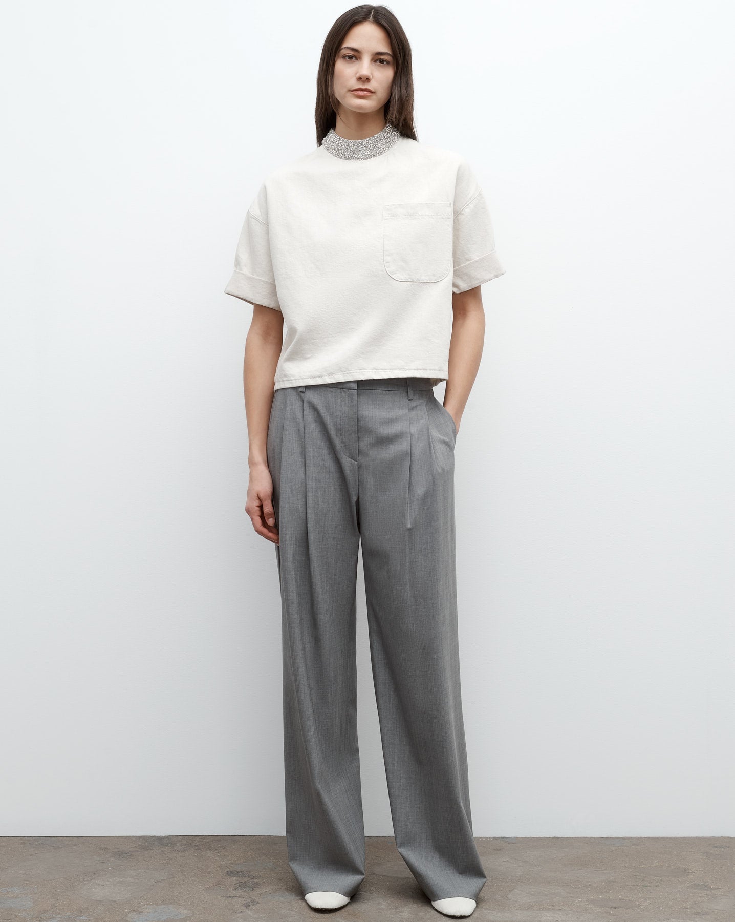 TWP Natural Ex T With Crystal Collar in Japanese Denim view 5