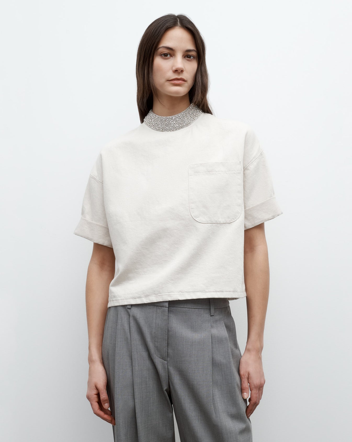 TWP Natural Ex T With Crystal Collar in Japanese Denim view 1