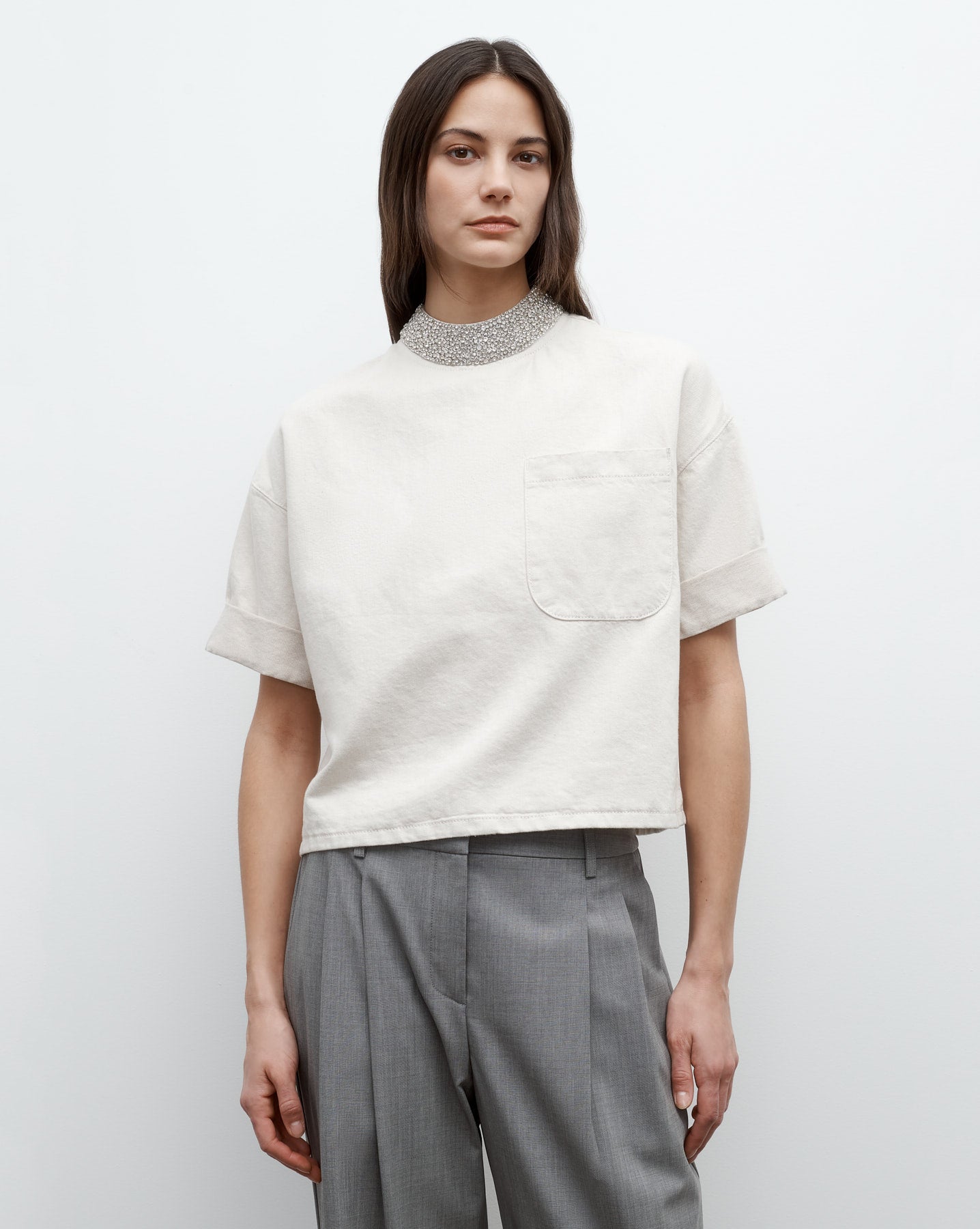 TWP Natural Ex T With Crystal Collar in Japanese Denim view 1