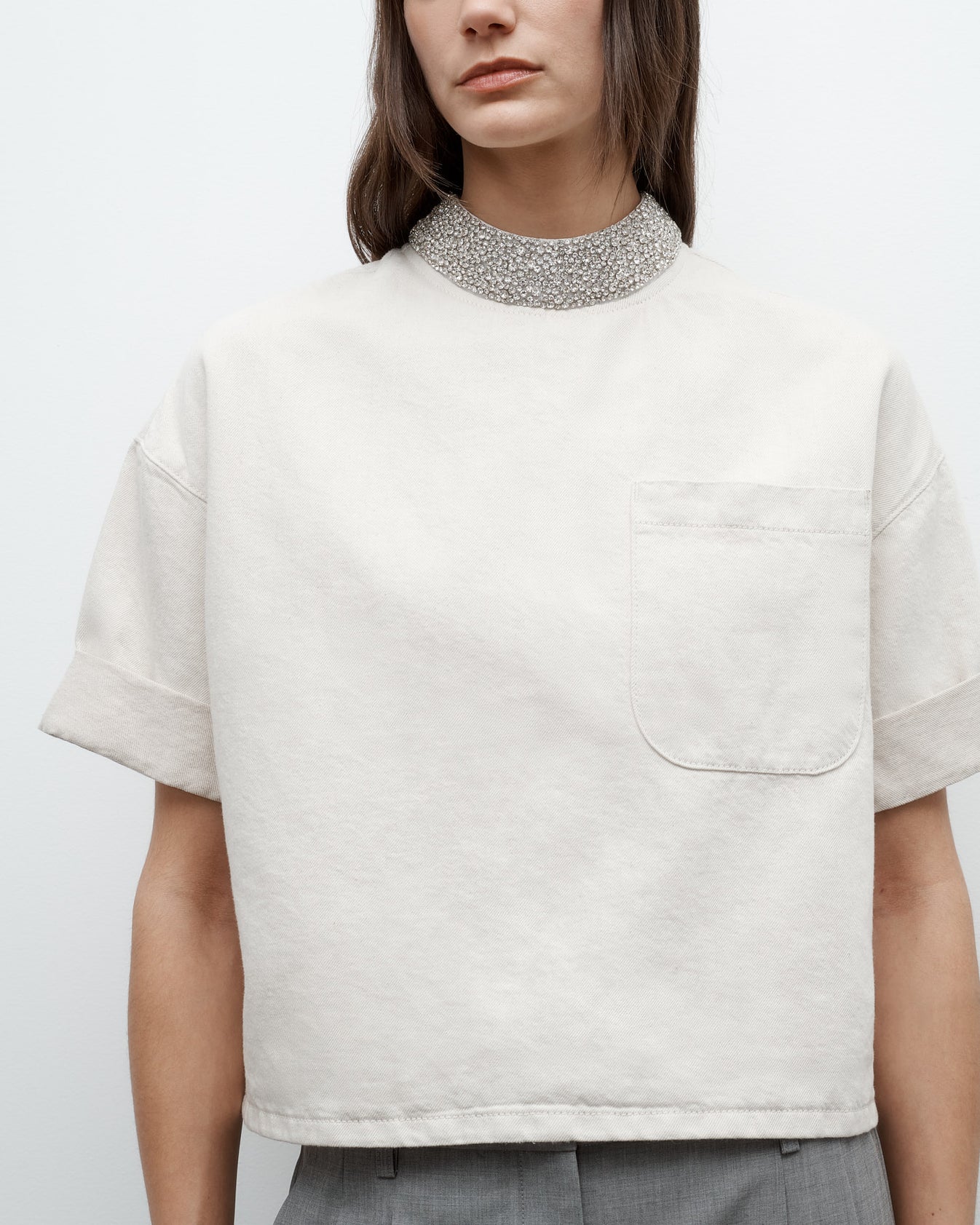 TWP Natural Ex T With Crystal Collar in Japanese Denim view 2