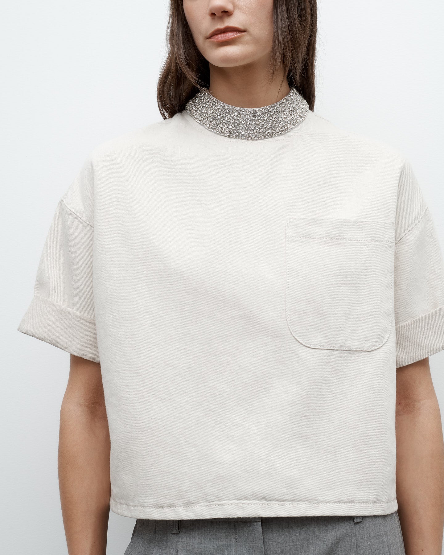 TWP Natural Ex T With Crystal Collar in Japanese Denim view 2