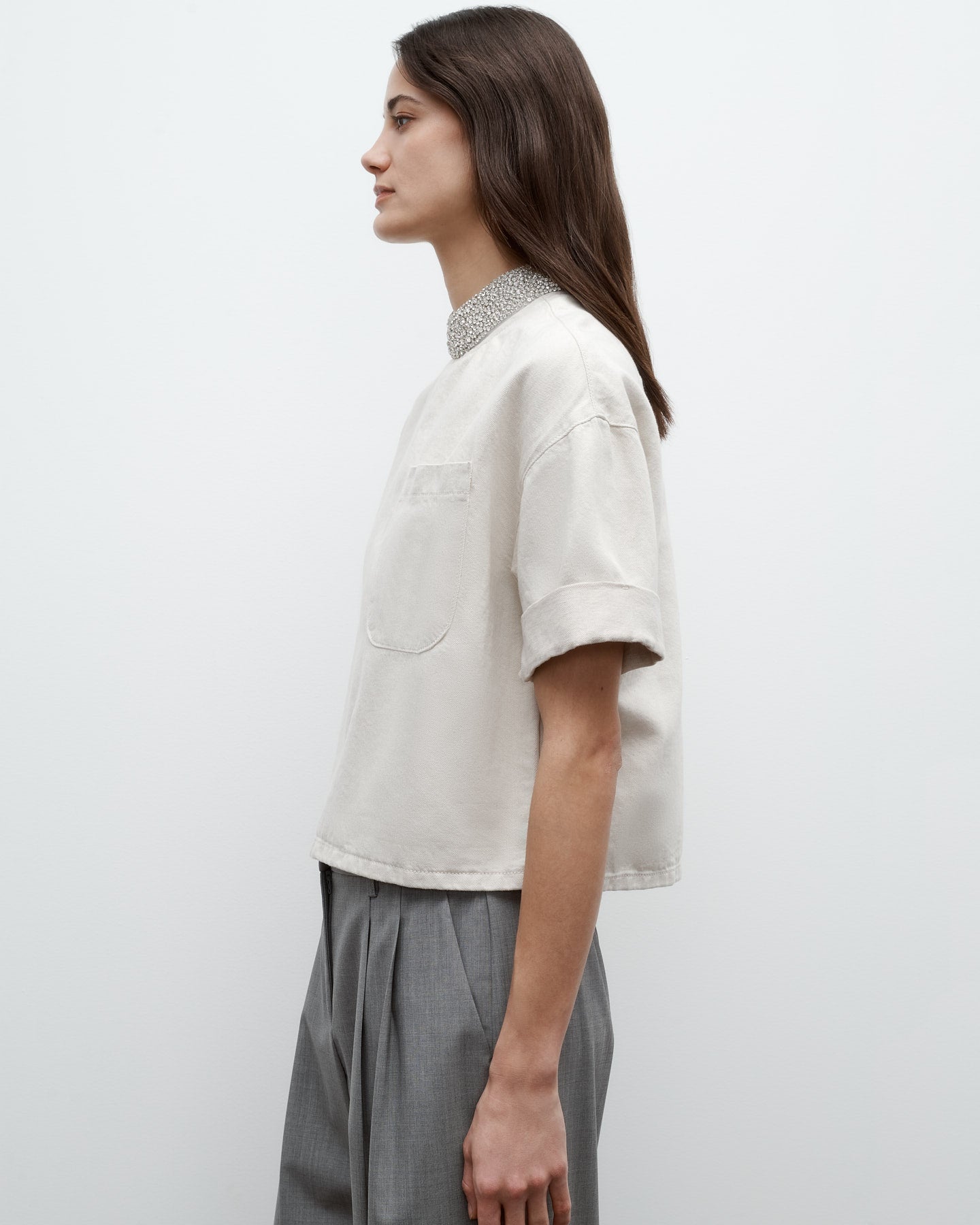 TWP Natural Ex T With Crystal Collar in Japanese Denim view 3