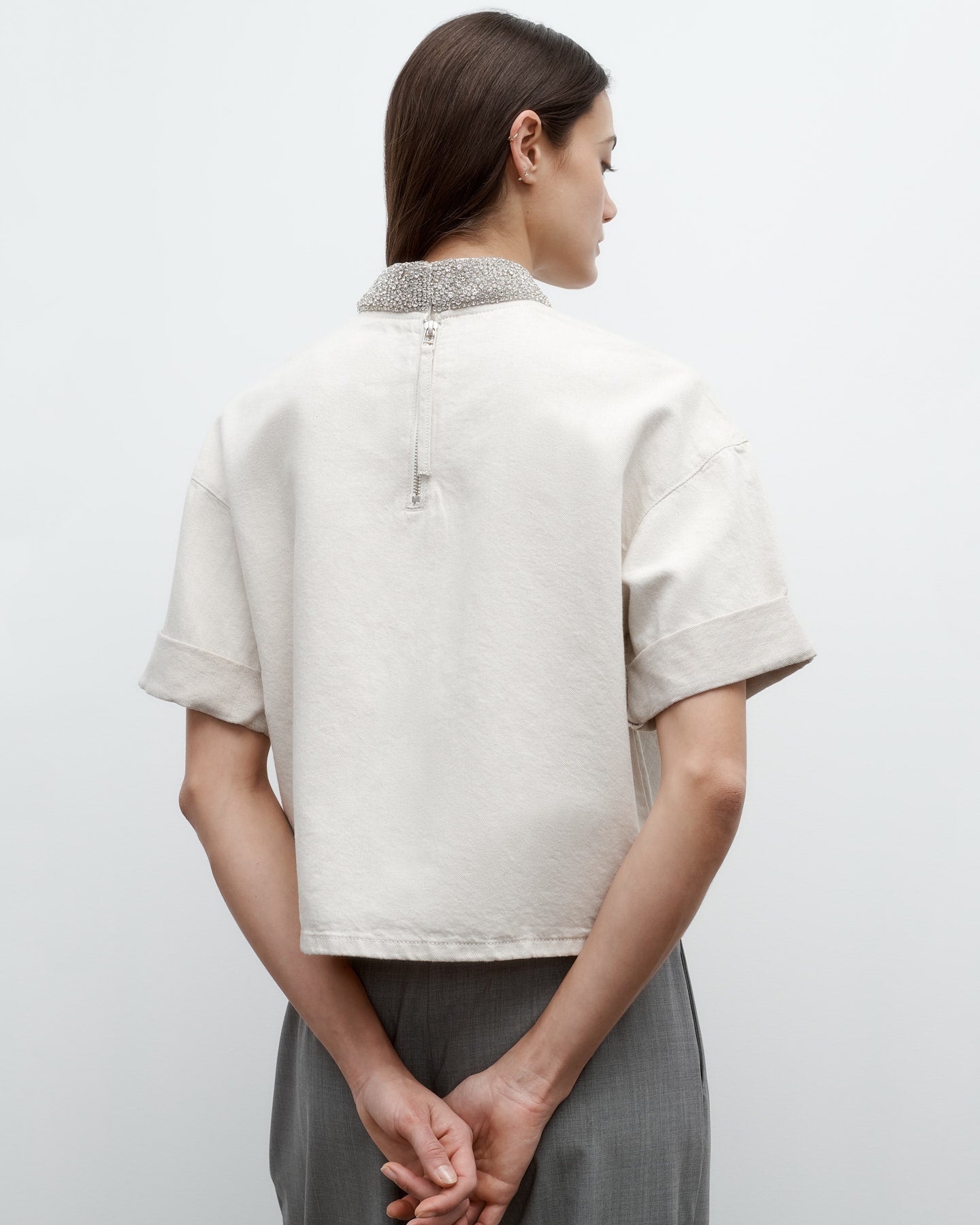TWP Natural Ex T With Crystal Collar in Japanese Denim view 4