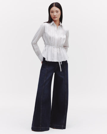 TWP White / charcoal Francesca Top in Faint Linen Stripe view 1