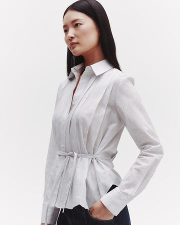 TWP White / charcoal Francesca Top in Faint Linen Stripe view 1
