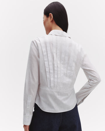TWP White / charcoal Francesca Top in Faint Linen Stripe view 1