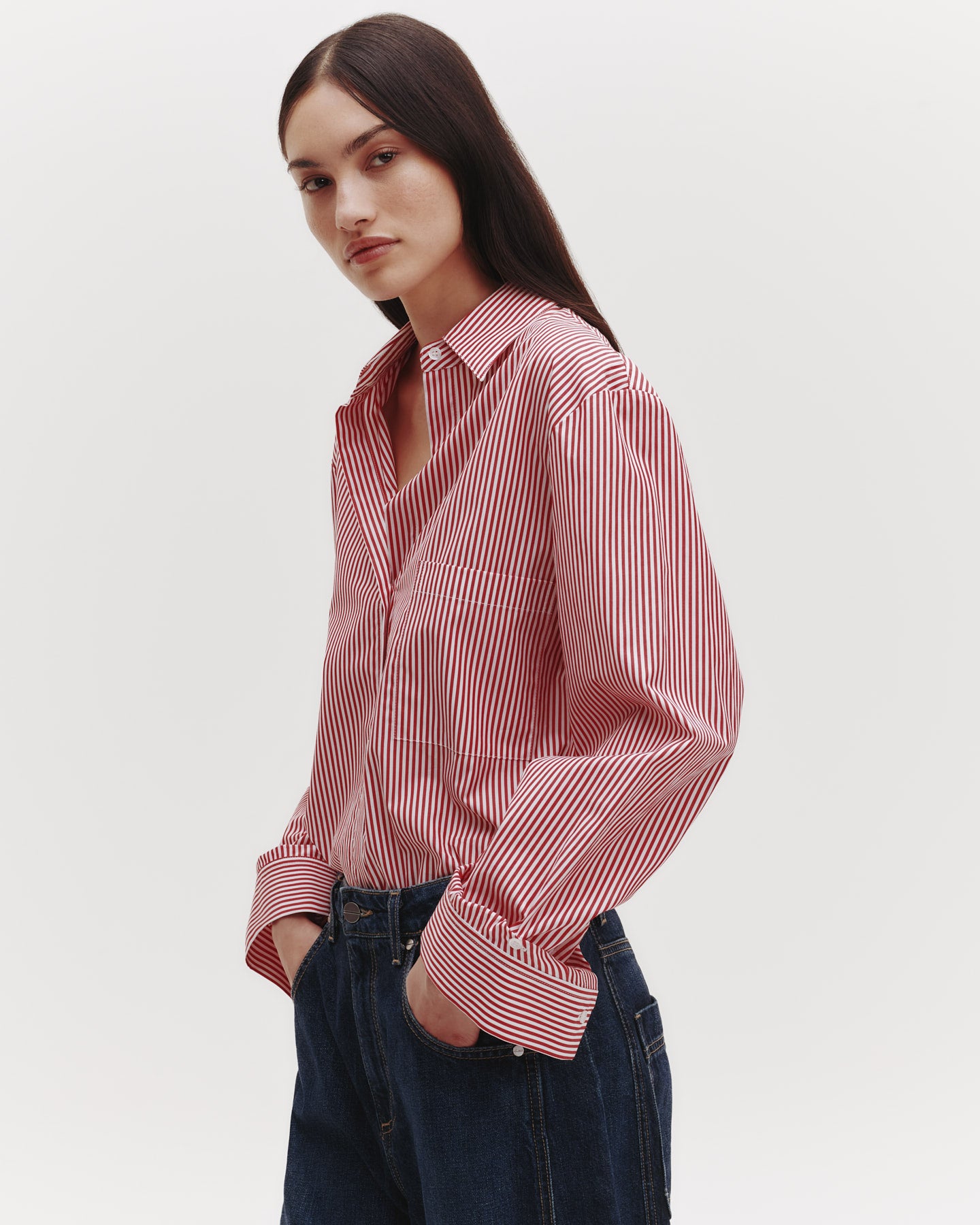TWP Red / white The Next Morning Shirt in Striped Cotton view 1