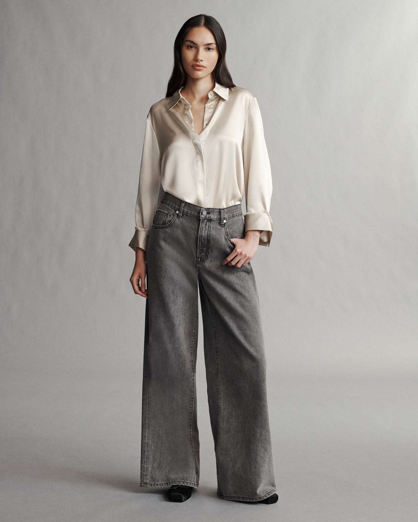 TWP Champagne Boyfriend Shirt in Silk Charmeuse view 5