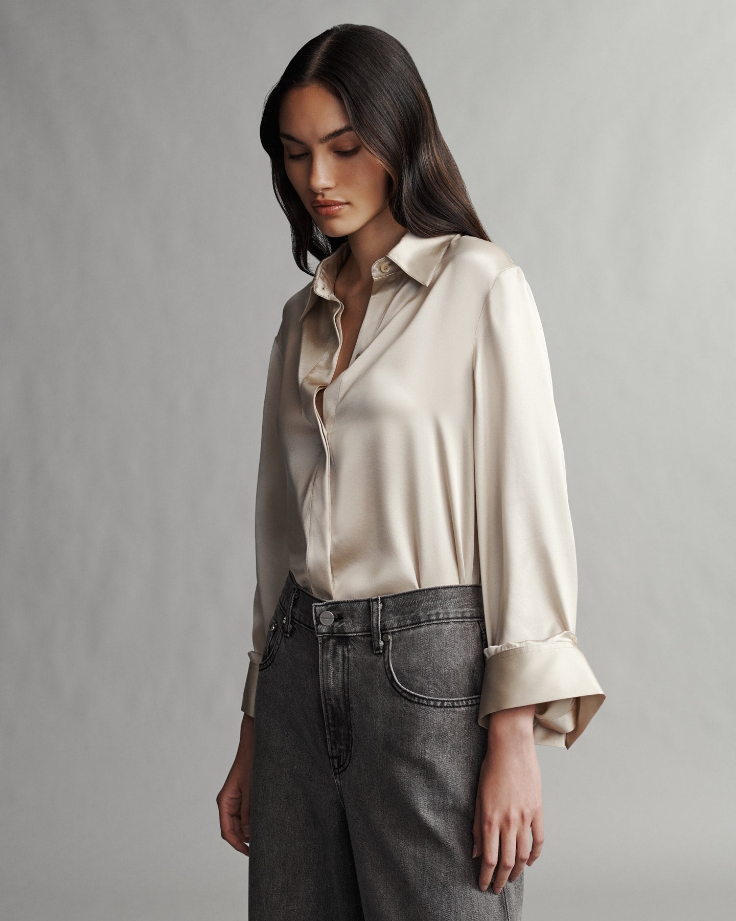 TWP Champagne Boyfriend Shirt in Silk Charmeuse view 2