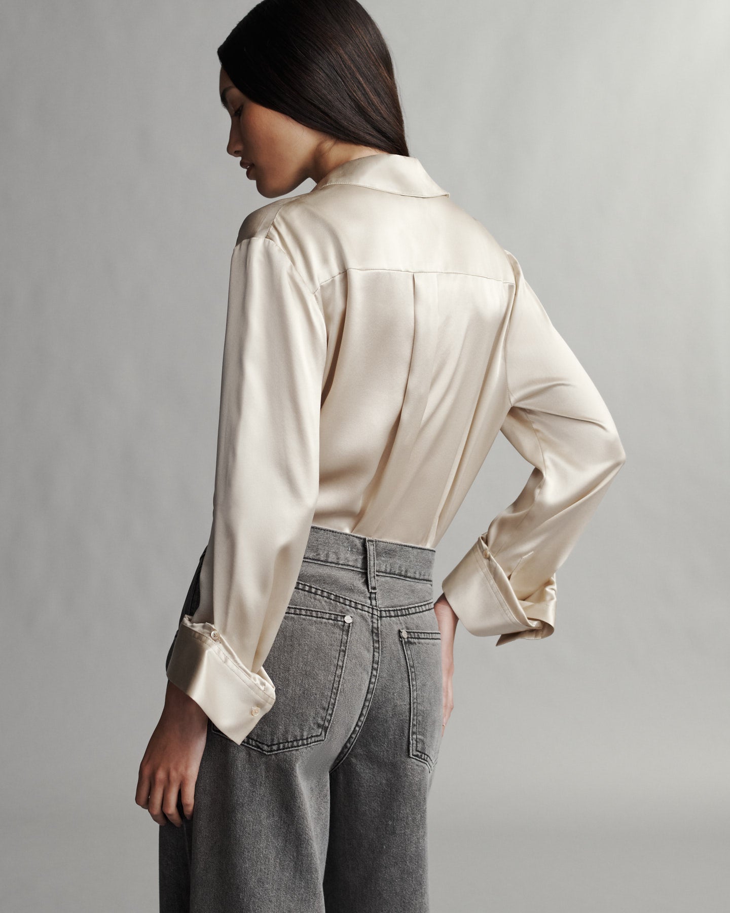 TWP Champagne Boyfriend Shirt in Silk Charmeuse view 4