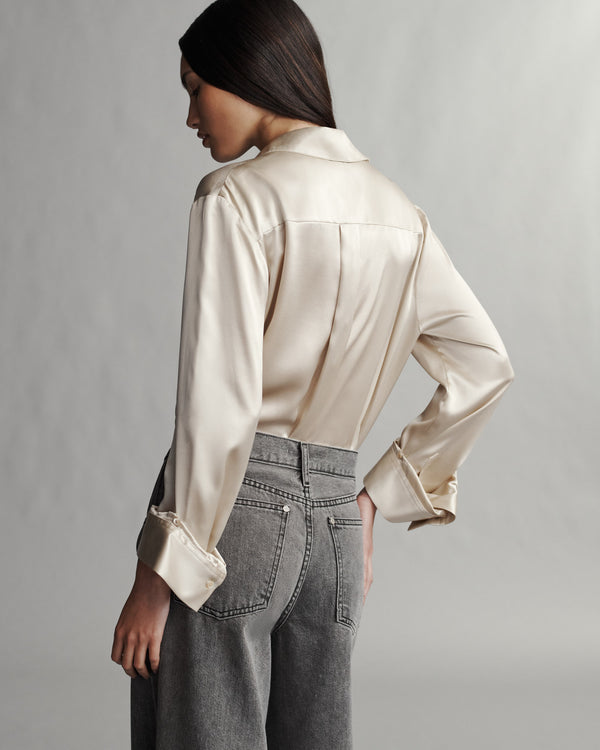 TWP Champagne Boyfriend Shirt in Silk Charmeuse view 4