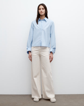 TWP Oxford blue Button Me Up Top in Superfine Cotton view 2