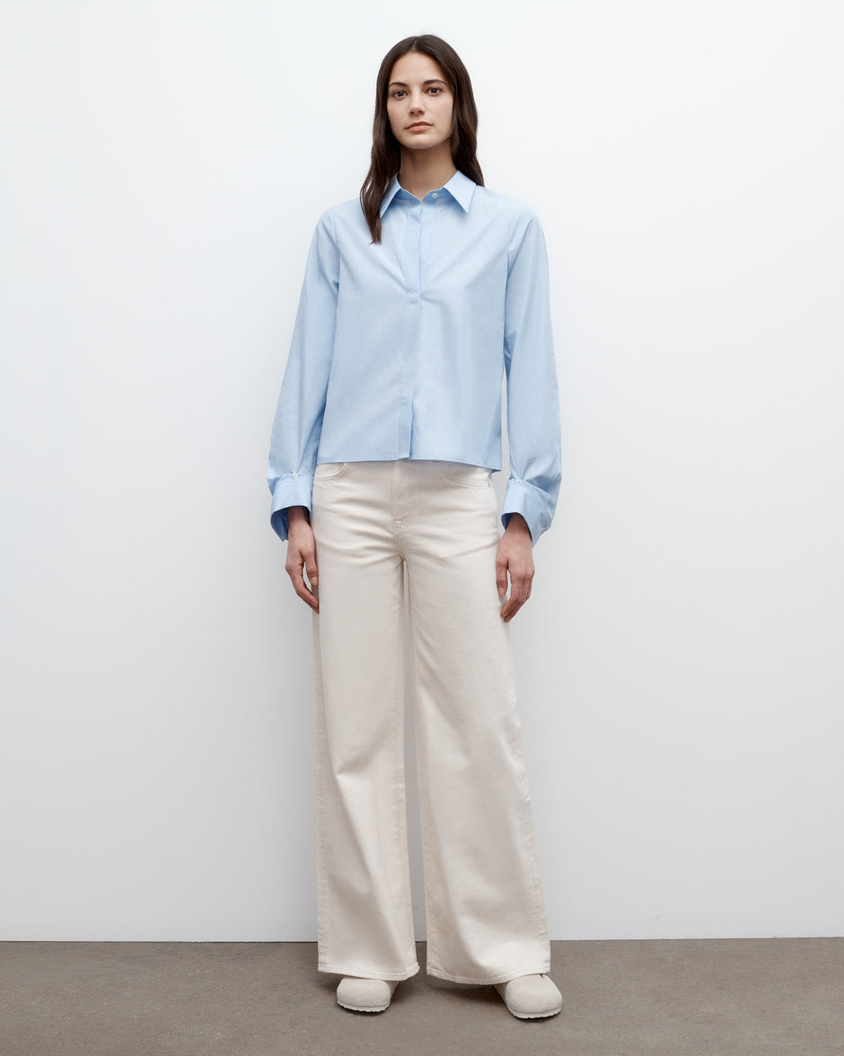 TWP Oxford blue Button Me Up Top in Superfine Cotton view 2