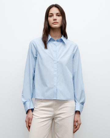 TWP Oxford blue Button Me Up Top in Superfine Cotton view 1
