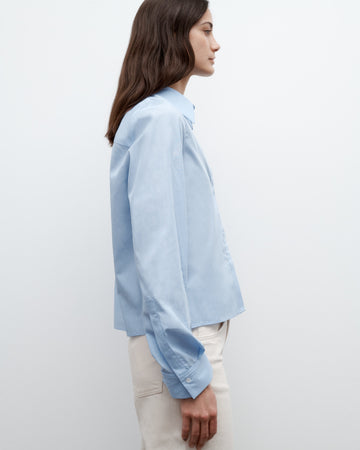 TWP Oxford blue Button Me Up Top in Superfine Cotton view 3