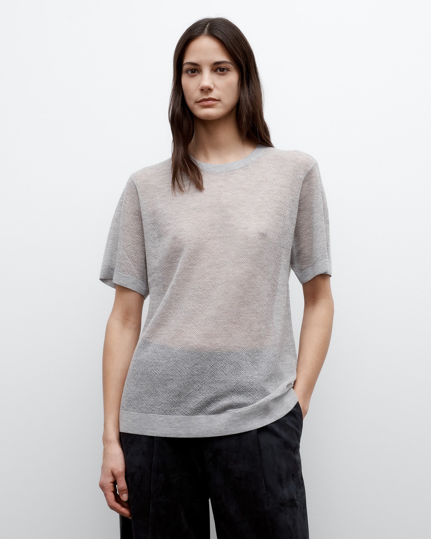 TWP Foggy Knit Tee with Pointelle Detail in Lightweight Cashmere view 1