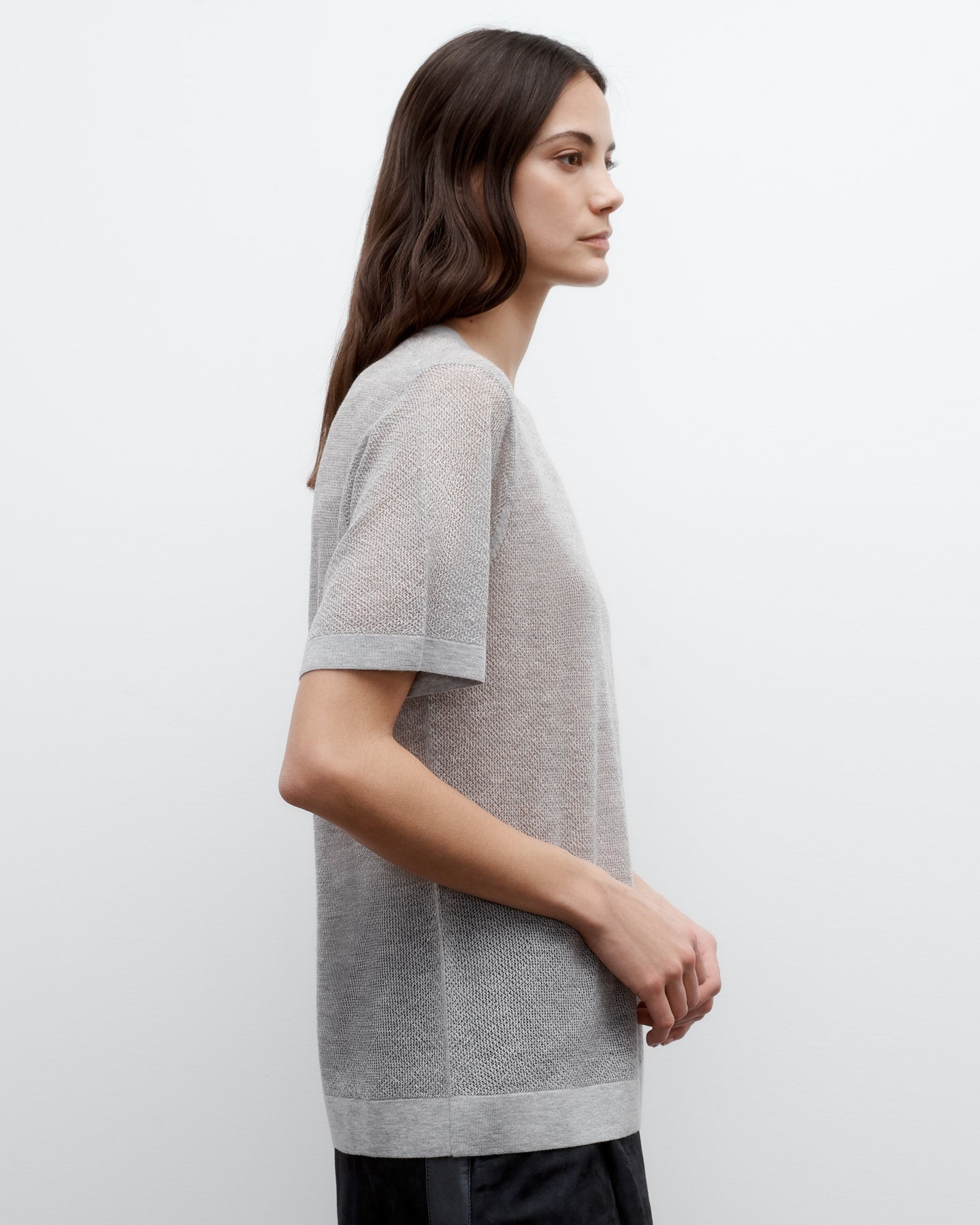 TWP Foggy Knit Tee with Pointelle Detail in Lightweight Cashmere view 2