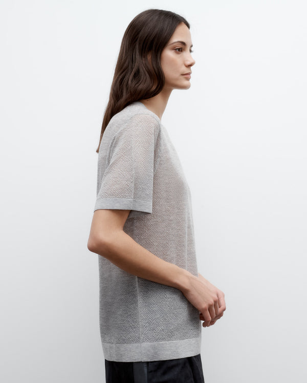 TWP Foggy Knit Tee with Pointelle Detail in Lightweight Cashmere view 2