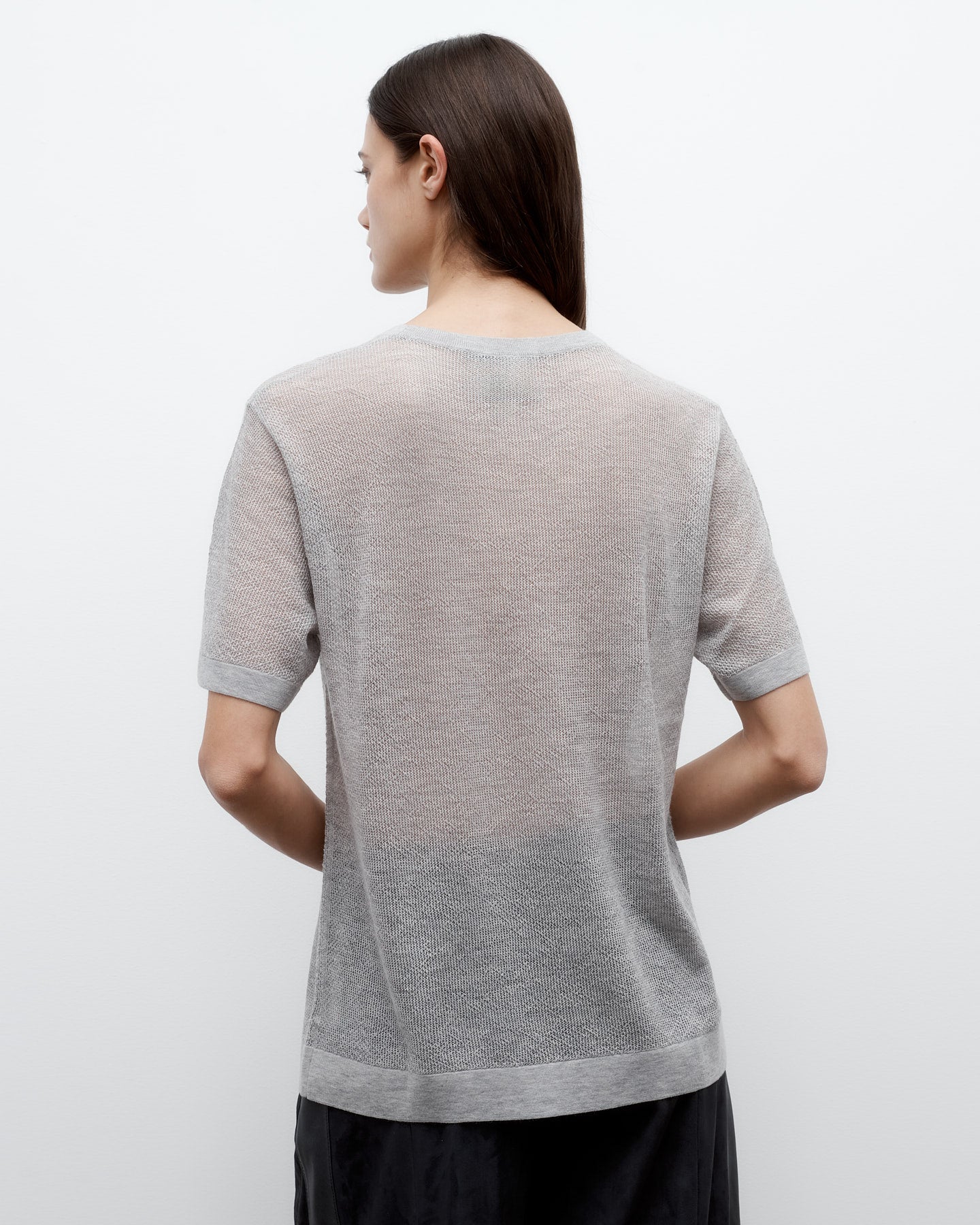 TWP Foggy Knit Tee with Pointelle Detail in Lightweight Cashmere view 3