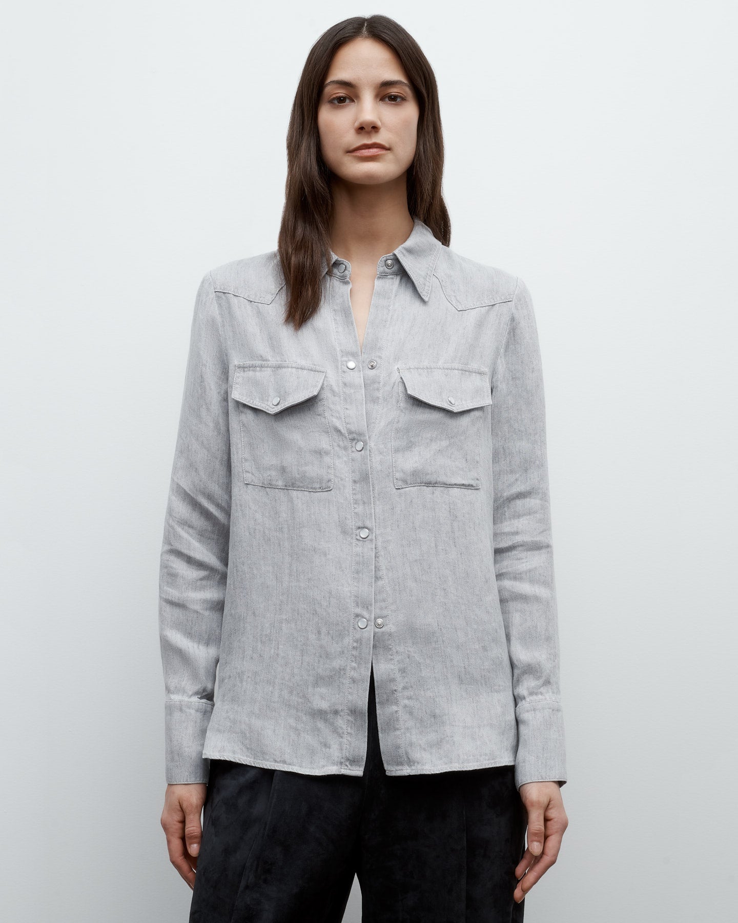 TWP Light heather grey Rancher&#39;s Daughter Shirt in Hemp Denim view 2