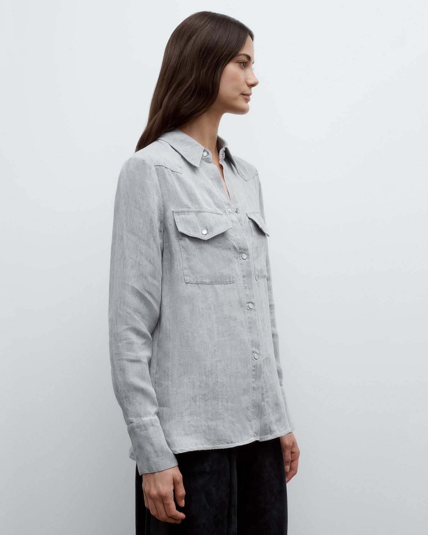 TWP Light heather grey Rancher&#39;s Daughter Shirt in Hemp Denim view 3