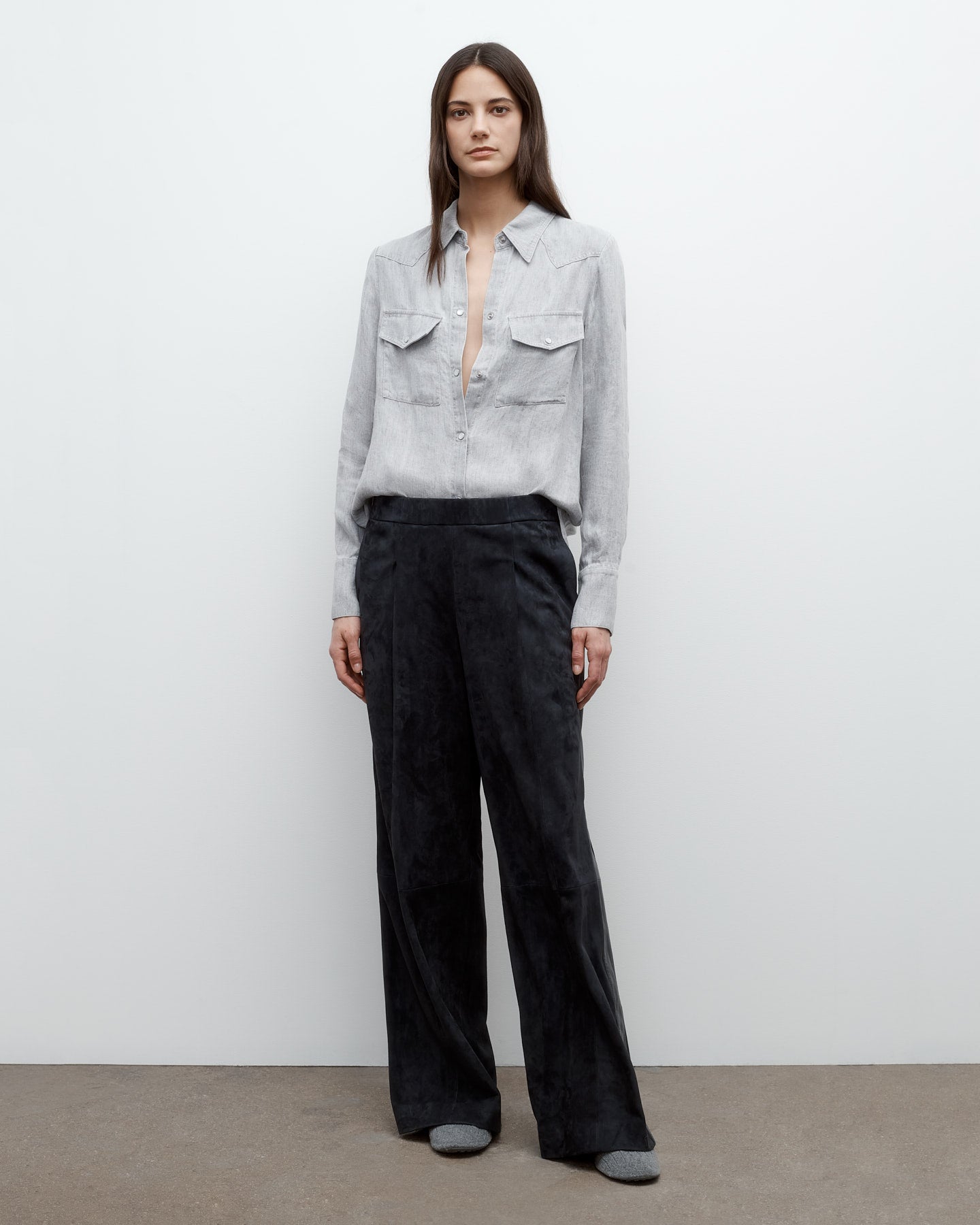 TWP Light heather grey Rancher&#39;s Daughter Shirt in Hemp Denim view 5
