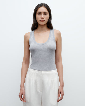 TWP Light heather grey Knit Tank in wool view 3