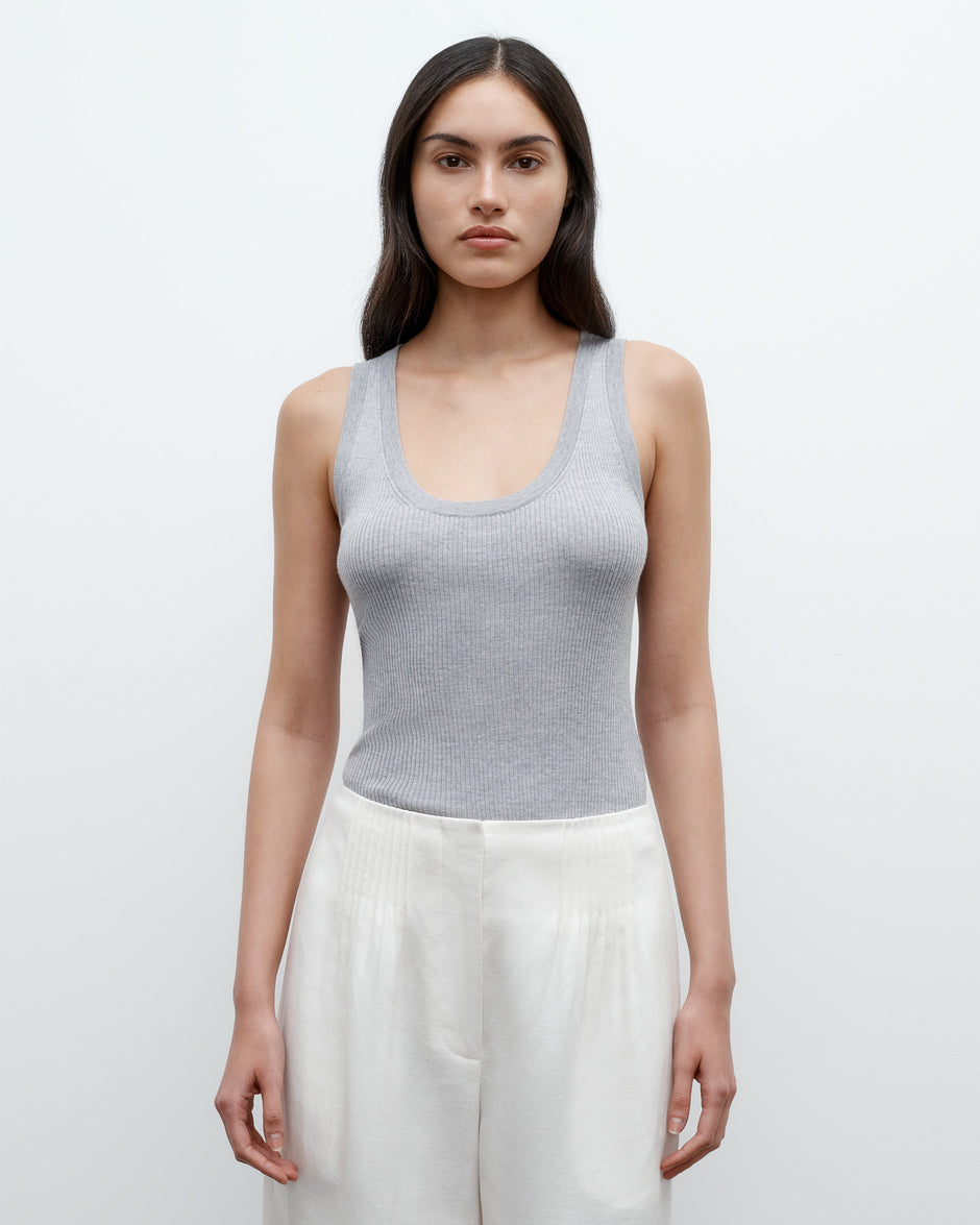 TWP Light heather grey Knit Tank in wool view 3