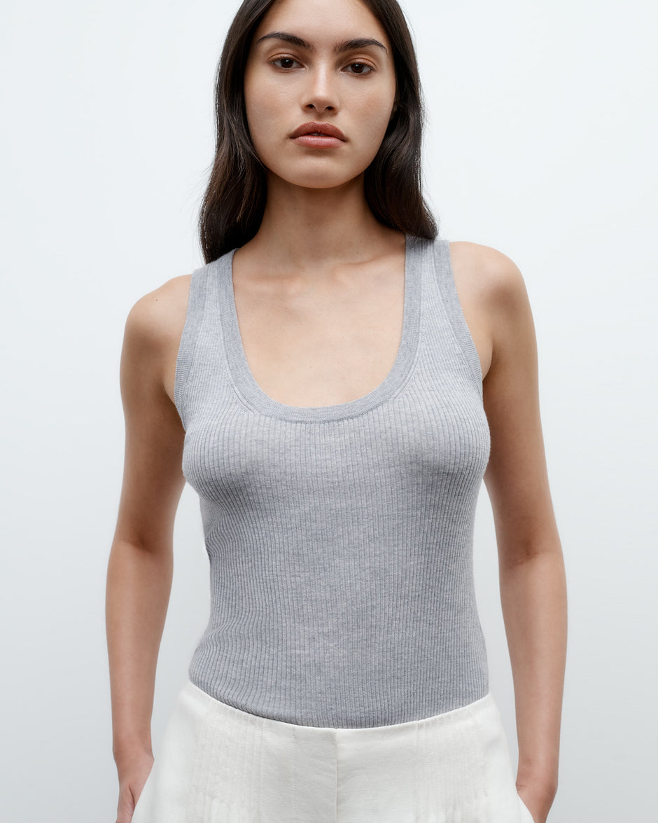 TWP Light heather grey Knit Tank in wool view 1