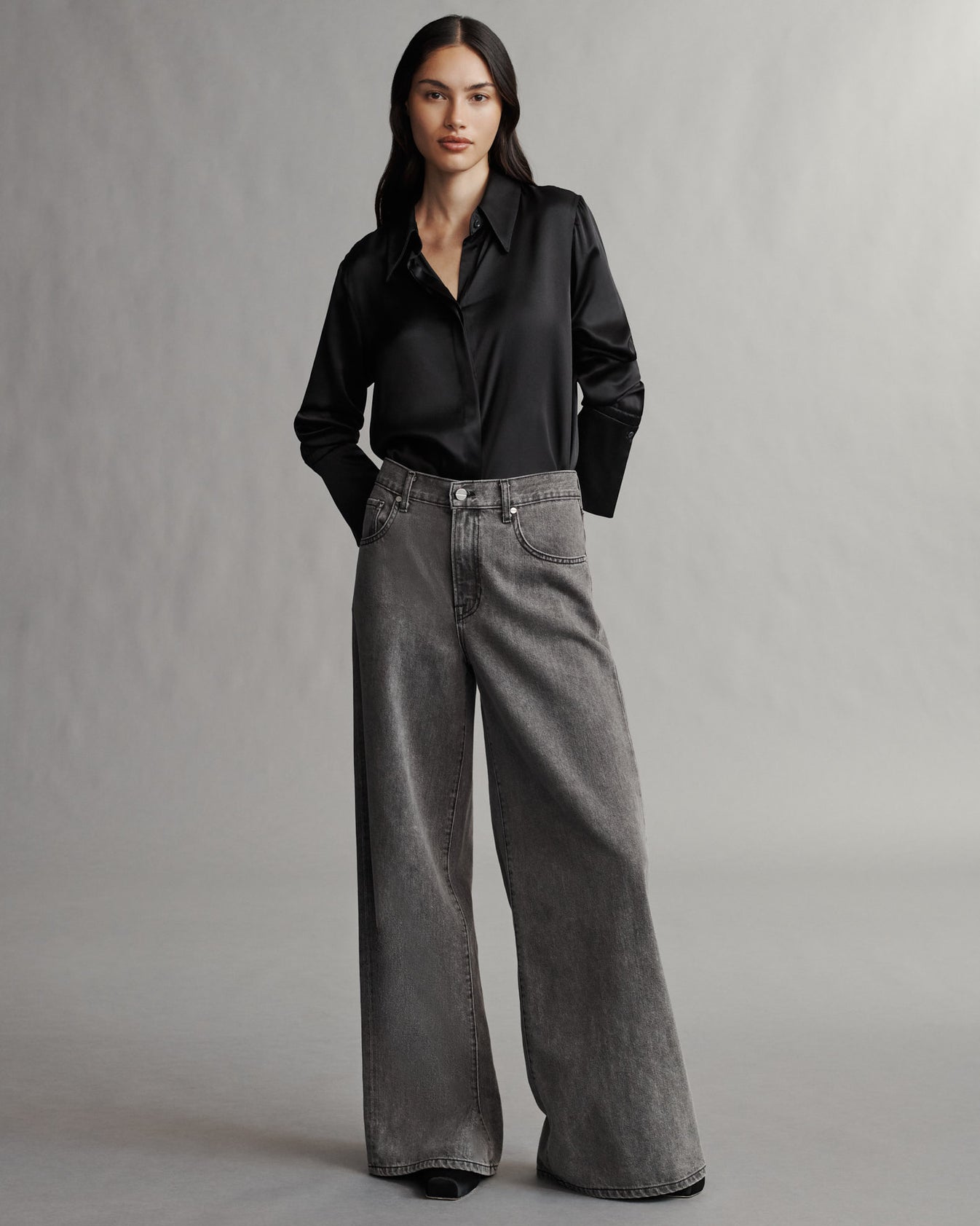 TWP Black Object Of Affection Top With Sleeve Detail in Silk Charmeuse view 2