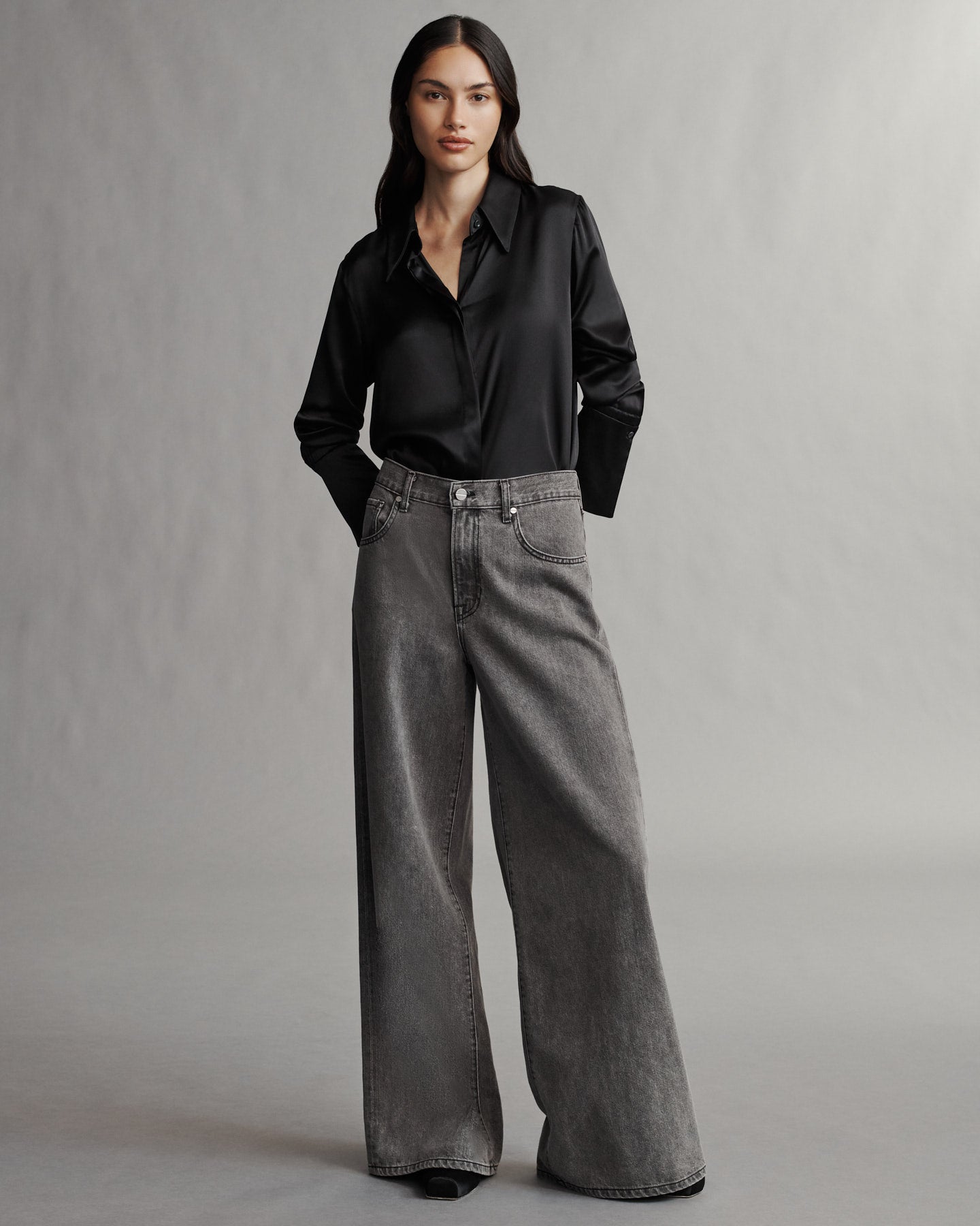 TWP Black Object Of Affection Top With Sleeve Detail in Silk Charmeuse view 2