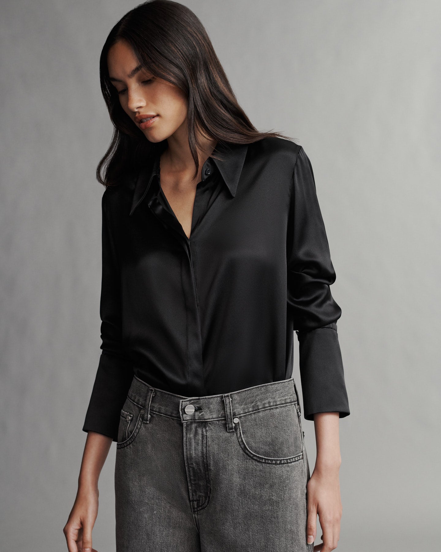 TWP Black Object Of Affection Top With Sleeve Detail in Silk Charmeuse view 1