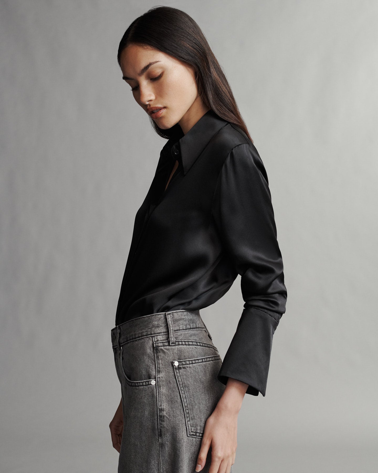TWP Black Object Of Affection Top With Sleeve Detail in Silk Charmeuse view 4