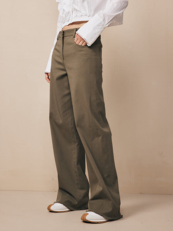 TWP Dark olive Puddle TWP Pant in cotton twill view 1