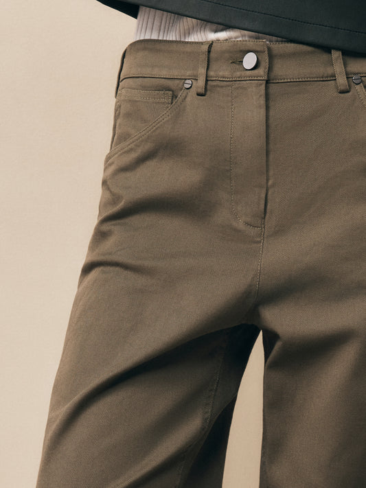 TWP Dark olive Mila Pant in Cotton Twill view 3