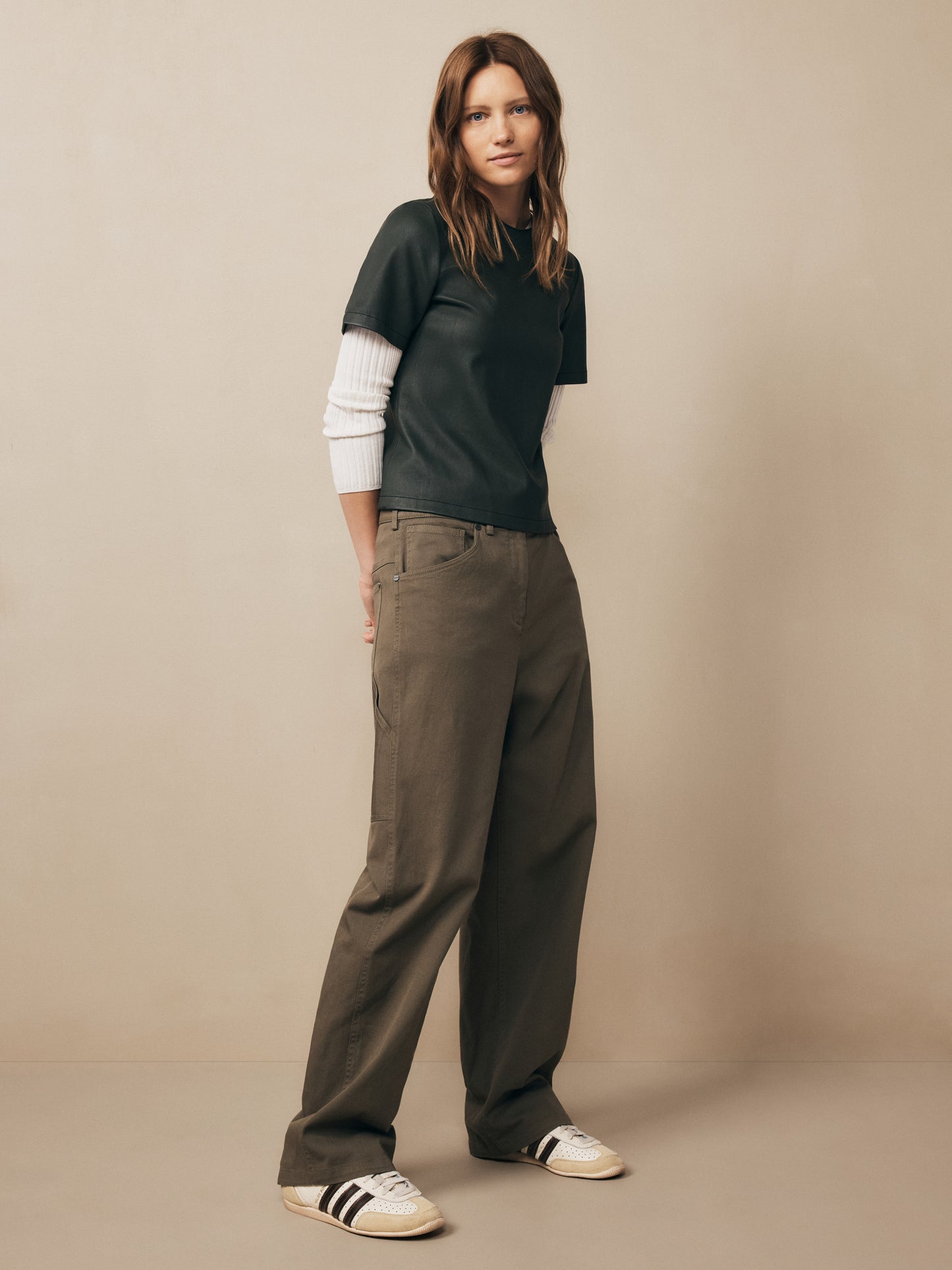 TWP Dark olive Mila Pant in Cotton Twill view 1