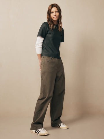 TWP Dark olive Mila Pant in Cotton Twill view 2