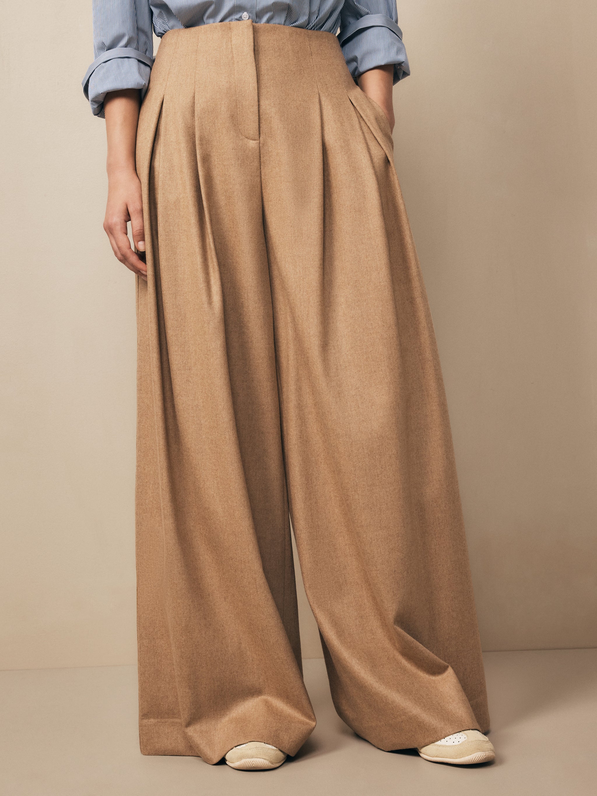 Camel Drew Pant in Wool Cashmere Flannel TWP