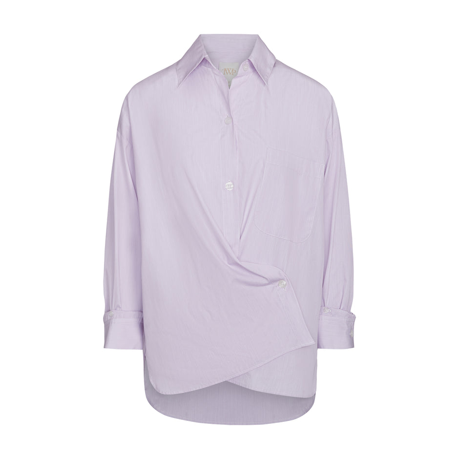 TWP White/purple Earl Shirt in Mini Pinstripe Cotton view 1