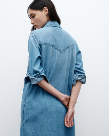 TWP Vintage wash Cowboy Maxi Dress in Denim Shirting view 1