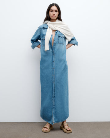 TWP Vintage wash Cowboy Maxi Dress in Denim Shirting view 1