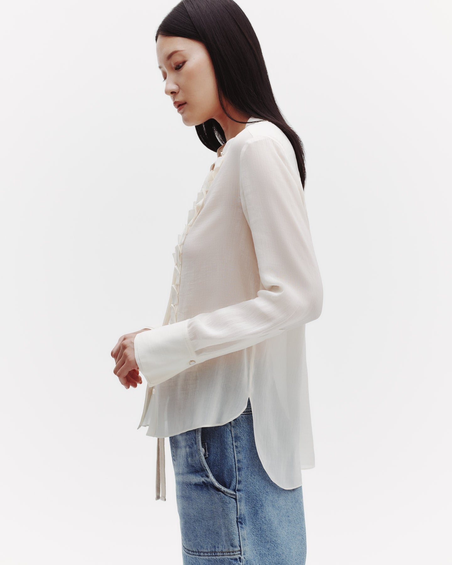 TWP Ivory Beloved Top in Sheer Crinkled Shirting view 3